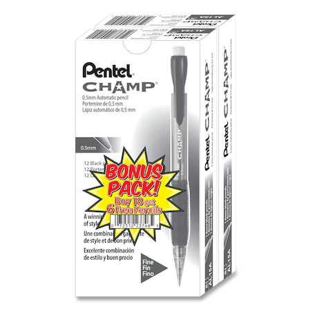 Pentel Champ Mechanical Pencil, 0.5mm, HB (No 2.5), Black Lead/Barrel, PK24 AL15ASW2